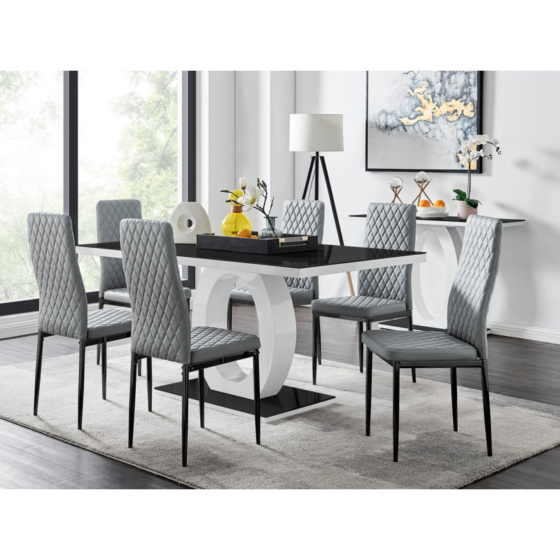 Eubanks Dining Set with 6 Chairs, Black, Grey