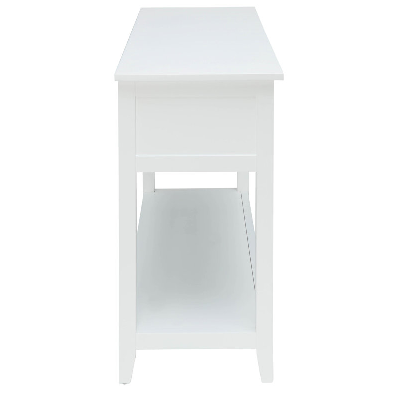 2 Console Table With White Color And Extra Display Area Wooden Open Bottom Shelf
