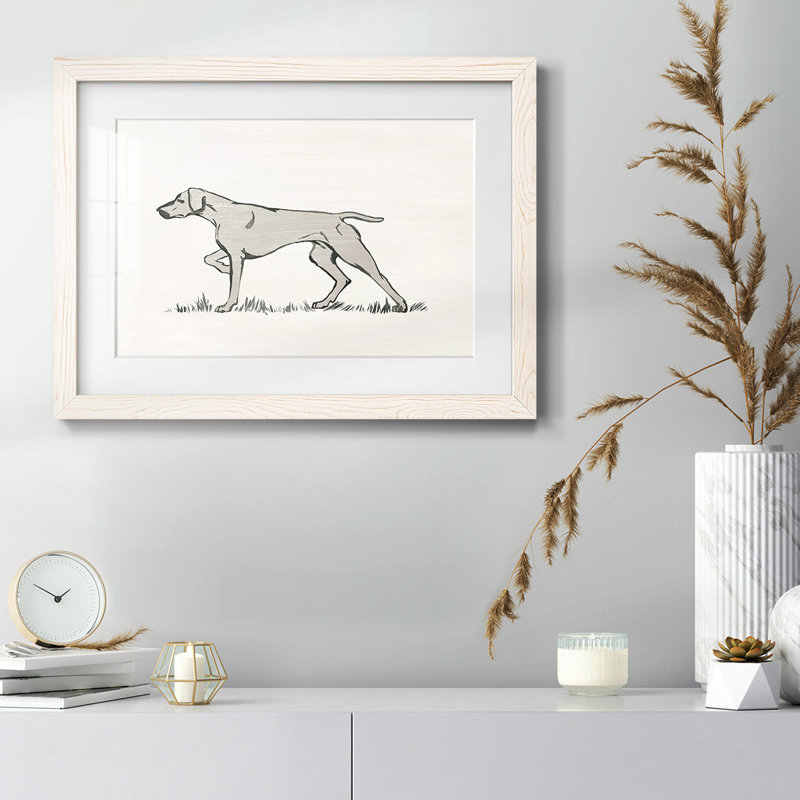 Neutral Pointer II - Matted and Framed Under Acrylic Glass, Large Living Room Wall Art, White, 22" H x 32" W x 1.5" D