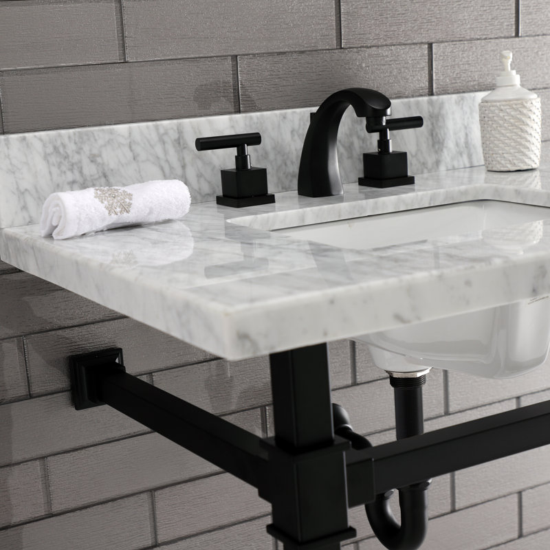 Lavabo console en marbre Carrara 30 pouces avec pieds en acier inoxydable Kingston Monarch Kingston (8 pouces, 3 trous)