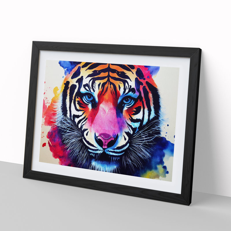 Tiger In Colour - Single Picture Frame Print, Black Framed, 46cm H x 64cm W x 2cm D