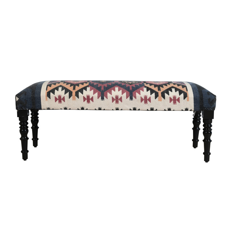 Banc de hall d'entrée 100% coton Kyle, Géométrique naturel/noir/bleu