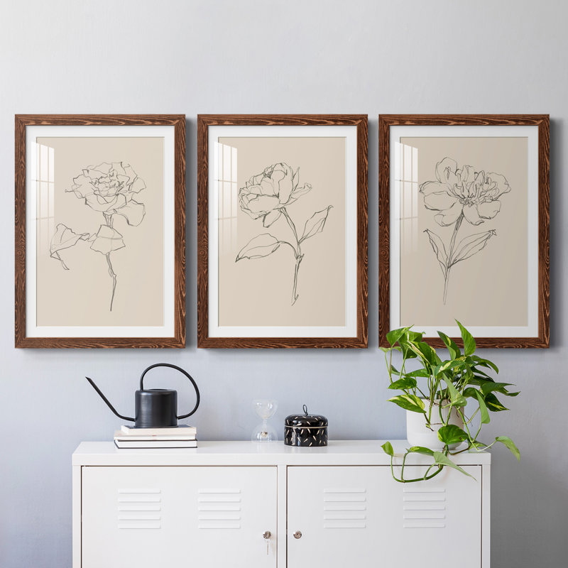 Floral Contour Study I Premium encadré mat - prêt à être accroché, H 43,5 po x l 94,5 po x P 1 po, Érable