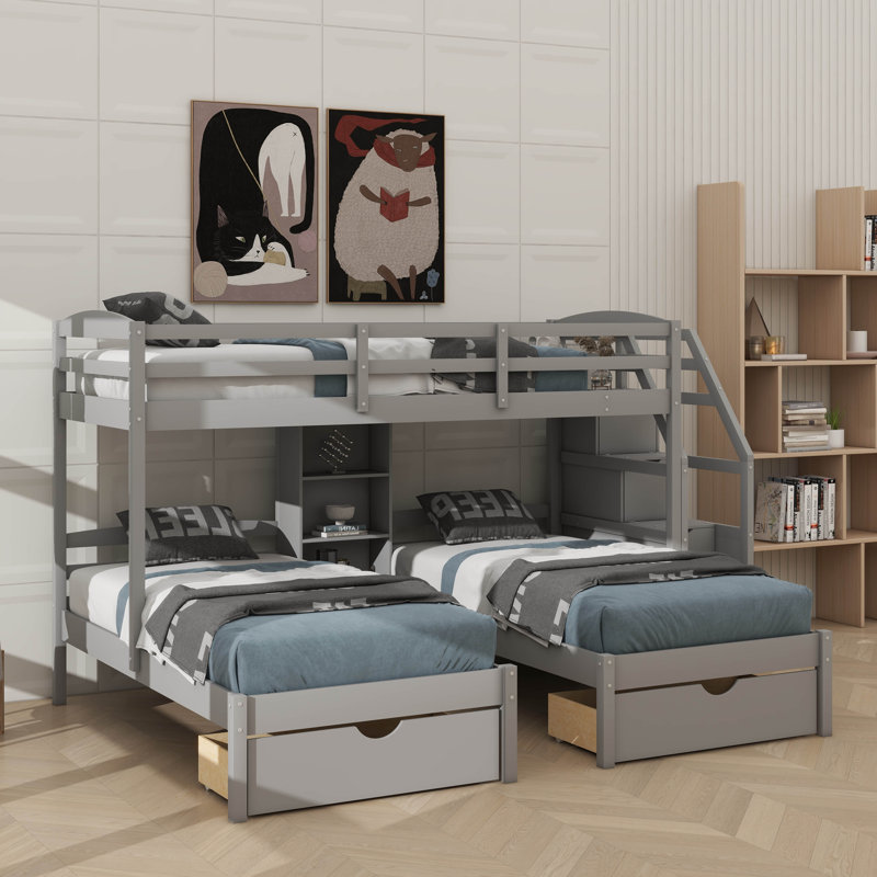 Twin-Over-Twin & Triple-Level Bunk Bed, Complete With Drawers And Staircase Storage