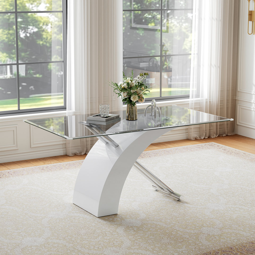 Merena 63'' Trestle Glass Top Dining Table Kitchen Table Ivy Bronx Base