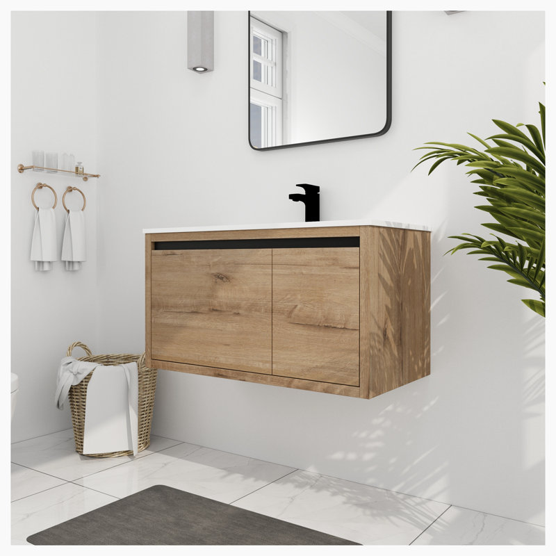 Ensemble de meuble-lavabo mural simple 35,6 po avec plateau en céramique Enslie