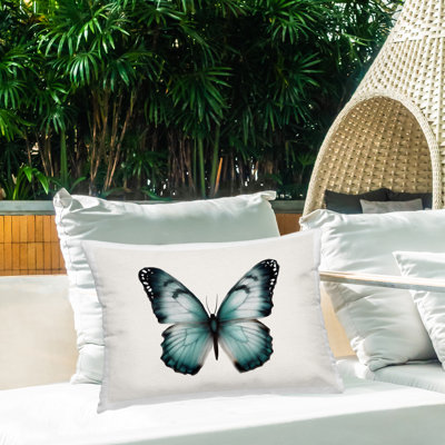 Coussin d'extérieur imprimé sarcelle papillon symétrique par Elizabeth Medley