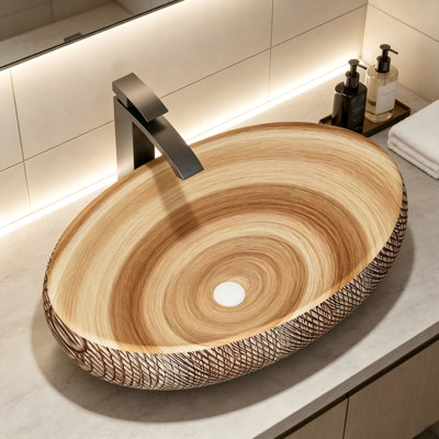 Yingze Bathroom Artistic Vessel Sink, 24X16.1X5.9 Inch Oval Bowl Sink, Retro Ceramic Washbasin Above Counter, Ceramic Porcelain Bathroom Sink Bowl For Vanity,