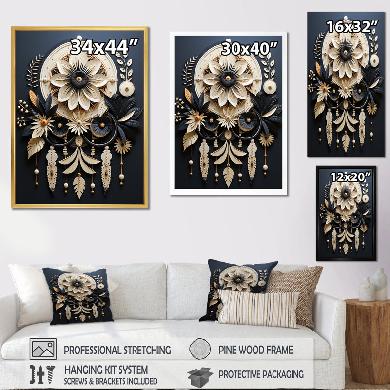 «Native American Dream Catcher I», reproduction d'art sur toile encadrée, Cadre flottant noir, H 32 po x l 16 po x P 1 po