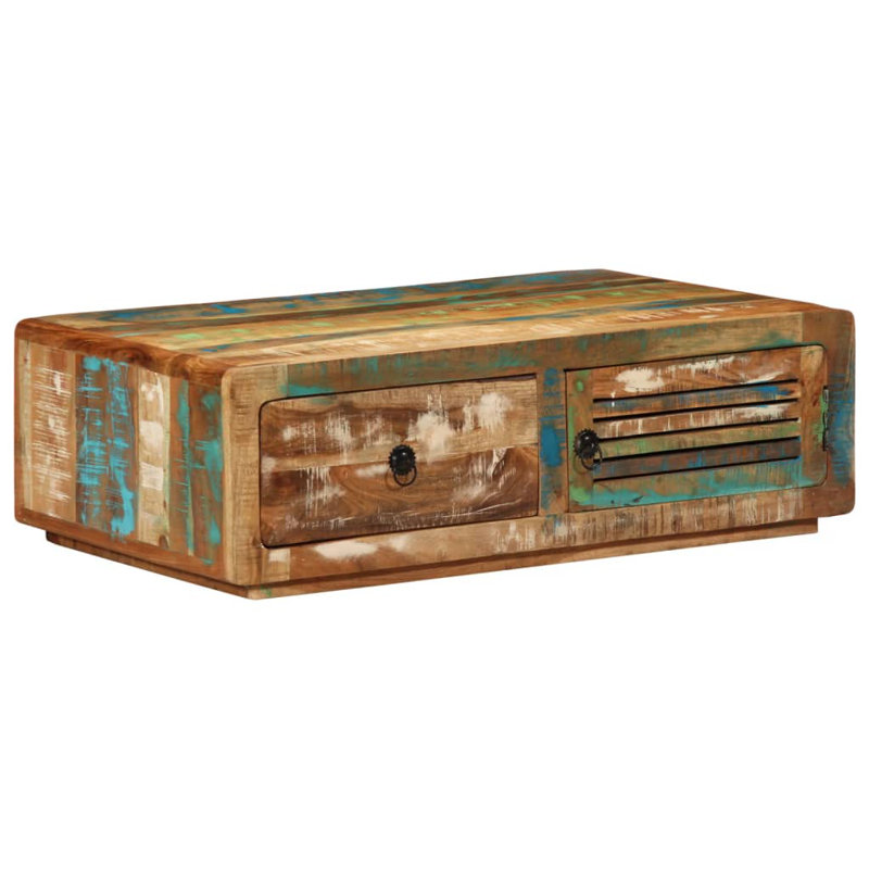Sheila Solid Wood Frame Single Coffee Table with Storage, Solid Reclaimed Wood, 11.4" H x 35" W x 21.7" D