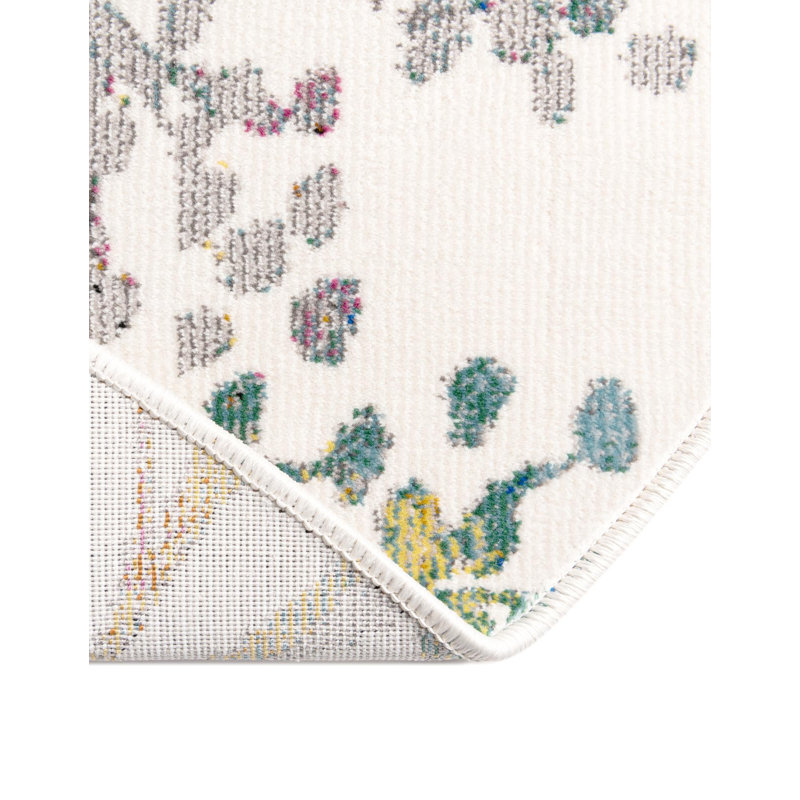 Adelin Floral Green/Purple/White Area Rug, Round 4'1"