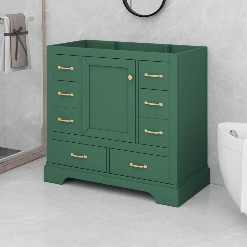 Meuble-lavabo 36 po sans lavabo, 6 tiroirs, diviseur de tiroir multifonctionnel, Vert