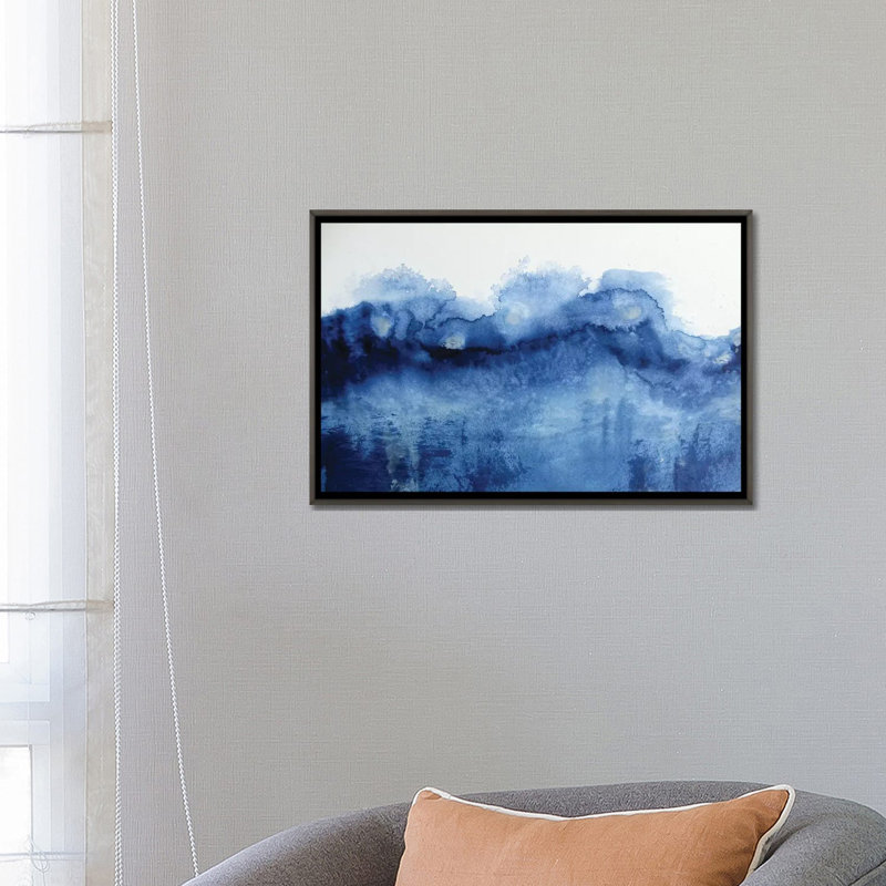 « arctique en bleu » par kr moehr-reproduction d’art, H 18 po x l 26 po x P 1,5 po, Toile encadrée de bois rustique foncé