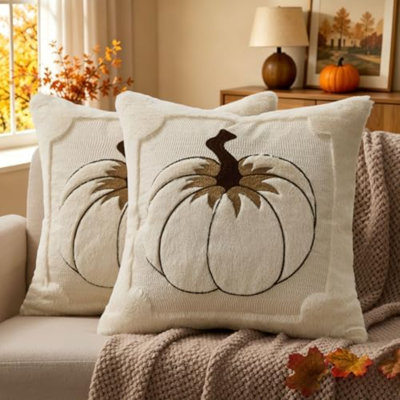 Housses de coussin d'automne 18 x 18 feuilles de citrouille beige