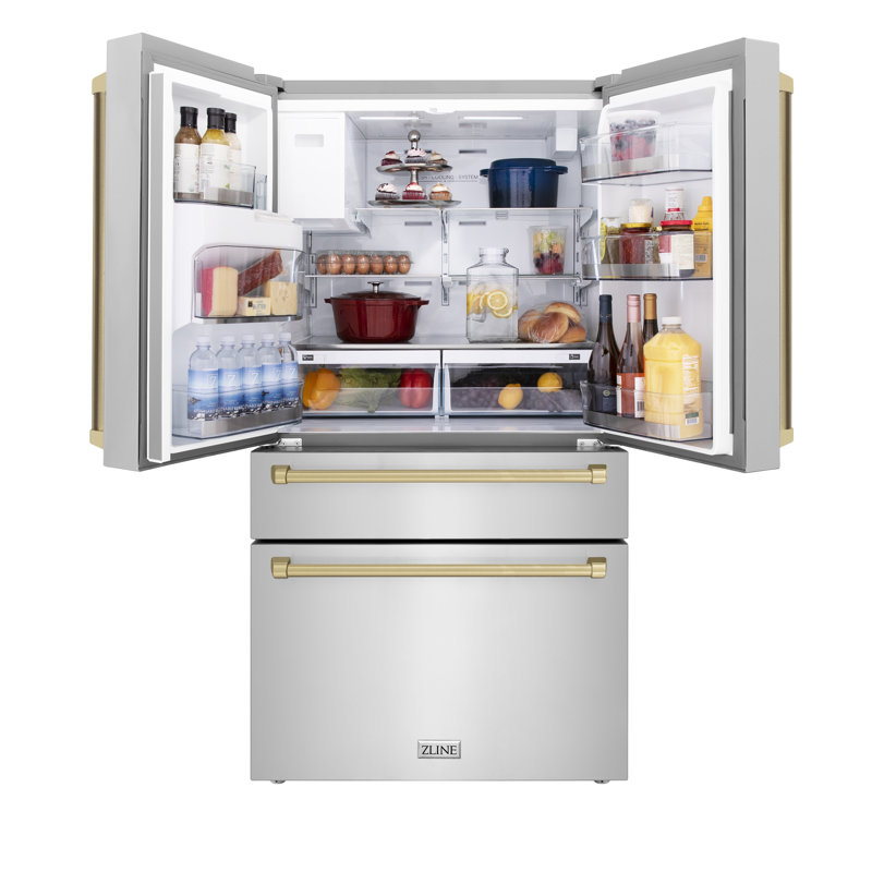 ZLINE Autograph Edition 36 in. Counter-Depth Refrigerator with Traditional Handles, Champagne Bronze