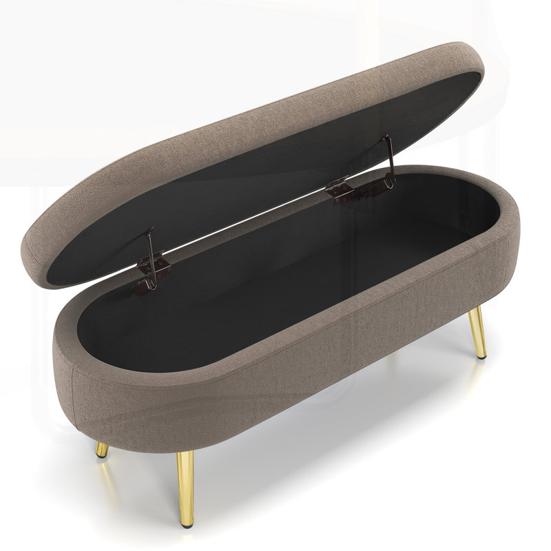 Banc de rangement repose-pieds ovale en flanelle avec pieds en métal robustes pour un décor moderne et élégant, Brun