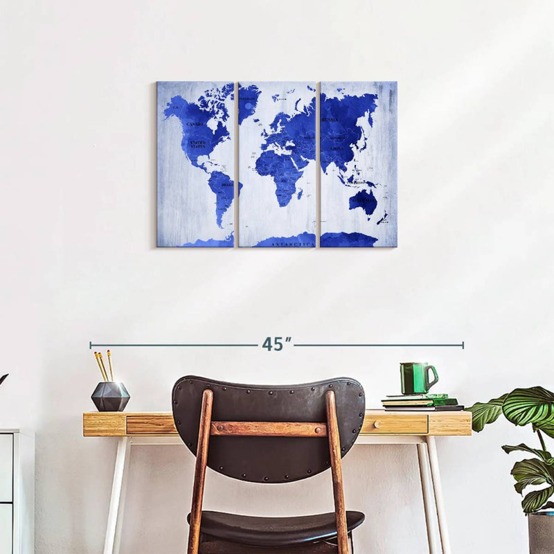 «Vivid Blue World Map», reproduction sur toile, H 20 po x l 33 po x P 1,25 po