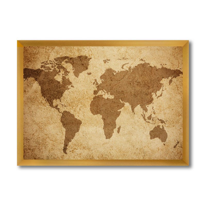 Ancienne carte du monde V - reproduction d'art sur toile, H 16 po x l 32 po x p 1 po, Doré