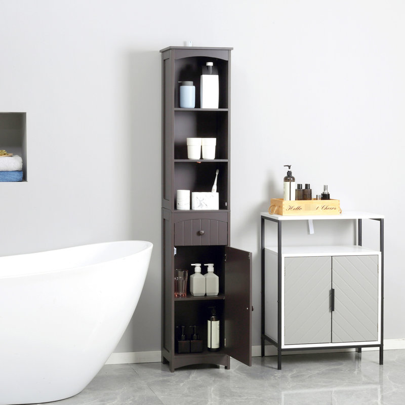 Armoire de rangement haute pour salle de bain - 3 tablettes et tiroir brun
