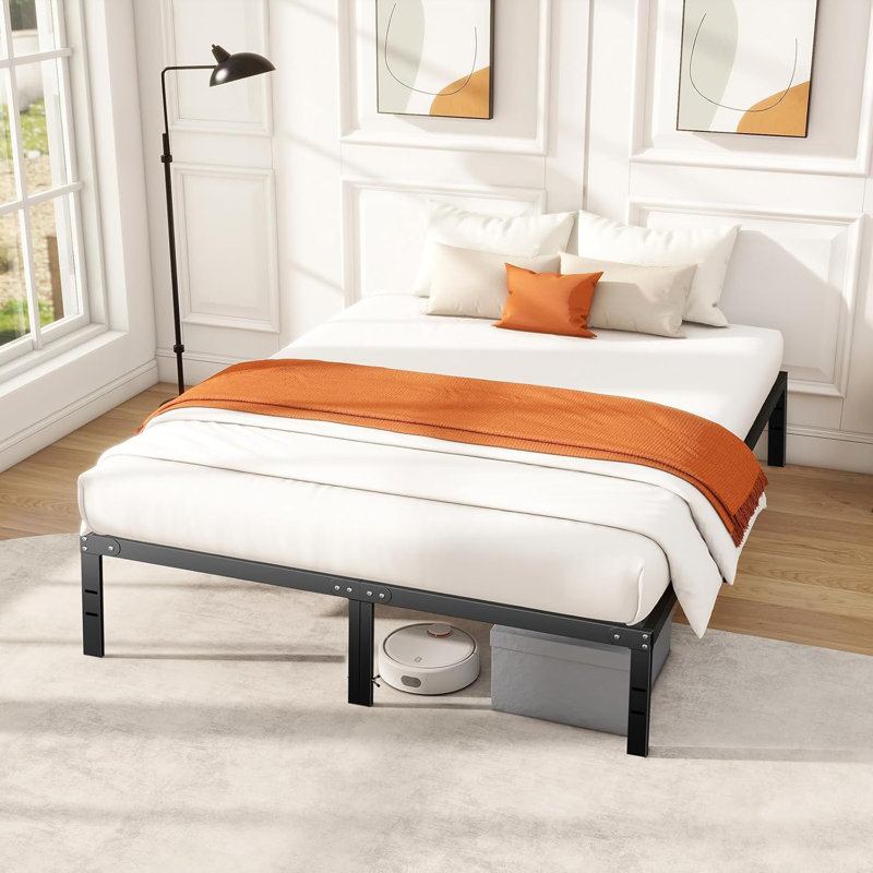 Bed Frame, Metal Platform Frames No Box Spring Needed, Heavy Duty With Storage Space, 14 Inches High, Sturdy Steel Slat Support