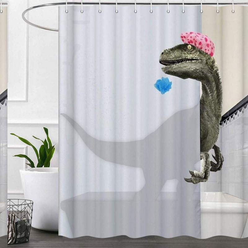 Jurassic Splash: Fun Kids Dinosaur Shower Curtain Set - Cool, Cute, and Durable Polyester Bathroom Decor with 12 Hooks, 72x72