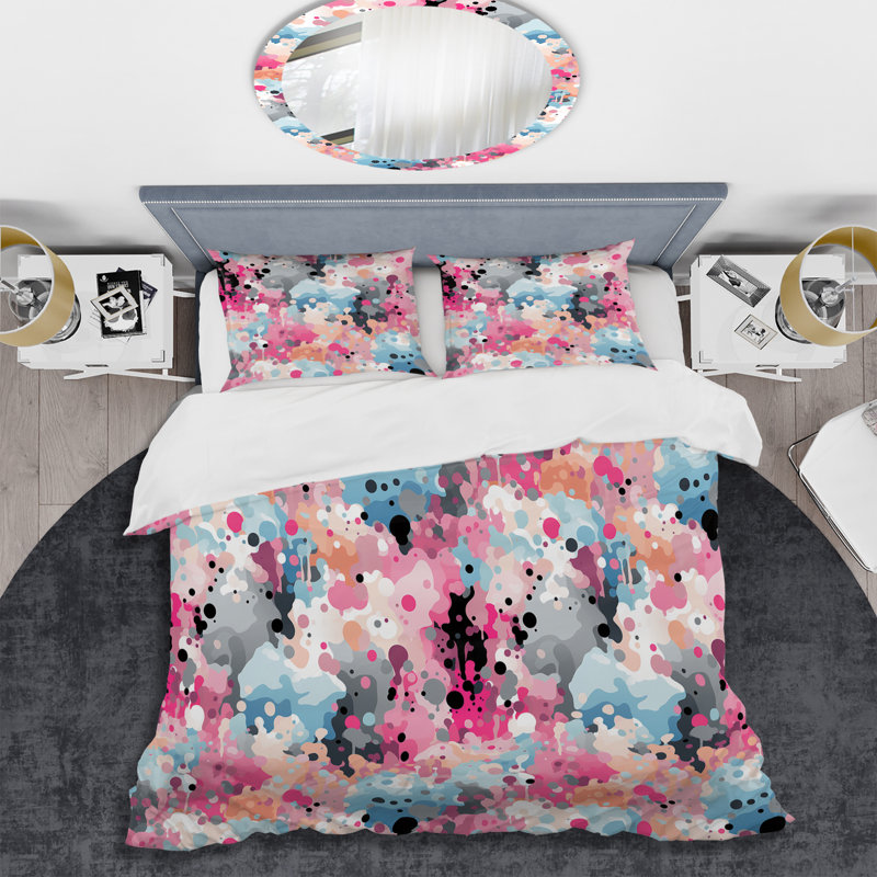 Ensemble de housse de couette rose Fusion Ideational, Housse de couette pour grand lit et 2 taies décor