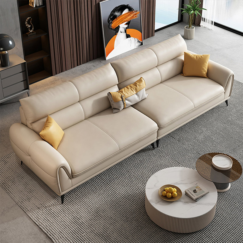 Canapé modulaire kaki en cuir véritable, H 35,43 po x l 97,64 po x P 37,4 po