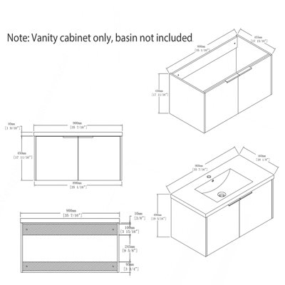24" Floating Bathroom Vanity Cabinet, Plywood, Soft Close Double Doors, Spacious Interior Storage, Wall Mounted, Cabinet Only, Sink Not Included