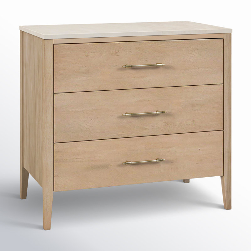 Commode à 3 tiroirs avec plateau en marbre Bansom Grazyna, Naturel/Ivoire
