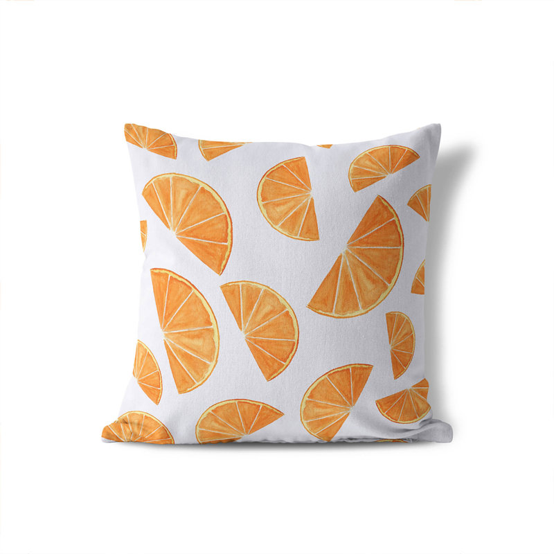 Summer Oranges Outdoor Pillow, Square 20"H x 20"W, White Abstract