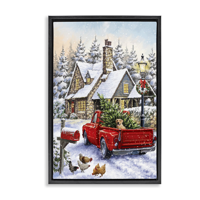 «Rustic Holiday Scene» par Ian Saxton, H 25 po x l 17 po, Cadre flottant noir de jais