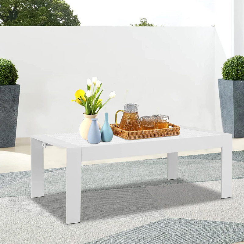 Table basse d'extérieur 43 "en aluminium toutes saisons, table rectangulaire moderne, Blanc