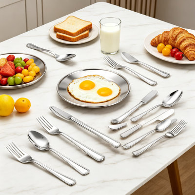 FINO 40-Piece Flatware Set for 8, 18/10 Stainless Steel Silverware Set with Dinner Knives, Forks, Spoons, and Salad Forks, Dishwasher Safe, Mirror Polished Finish