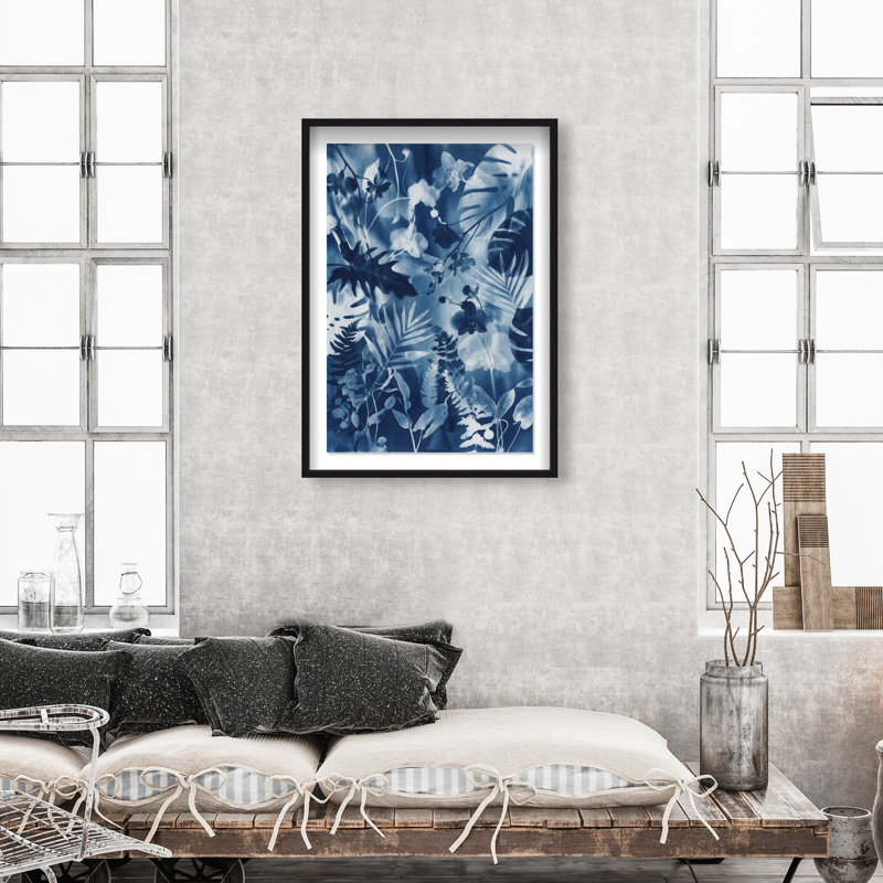 Blue Foliage Print by Oliver Gal, 31.5"H x 46.5"W, Black Shadowbox