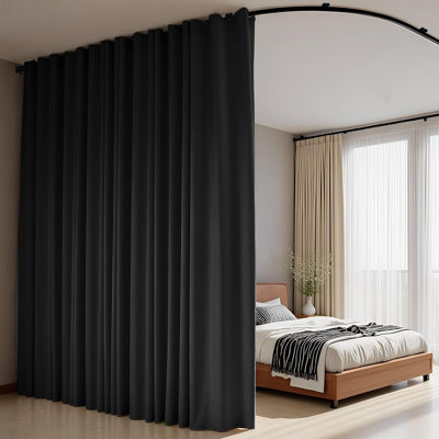 Black Ceiling-Mount Curtain Track Set with Flexible Rail, Blackout Privacy Divider Curtains for Living Room, Bedroom, Office & Room Partition
