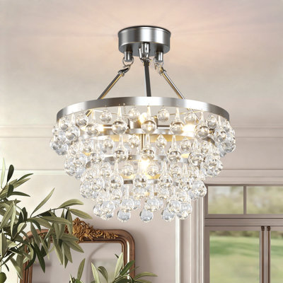 Deonta 5-Tier Dimmable Semi-Flush Crystal Chandelier