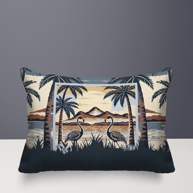 Oreiller rectangulaire réversible intérieur / extérieur Yanu Flamingo, Gris, Rectangle H 14 po x l 20 po
