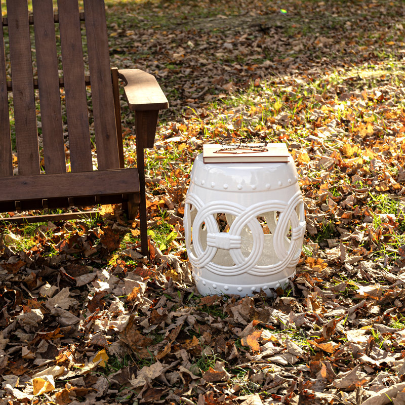 Tabouret de jardin en forme de cercles blancs entrecroisés de 16 po Lucky Coins, table d'appoint, siège et support pour plantes