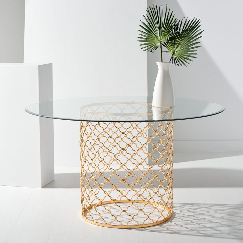 Round Glass Top Metal Base Dining Table