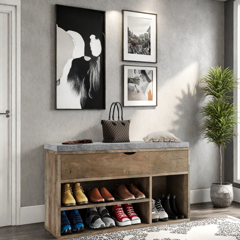 Shoe Bench With Cushion And Adjustable Shelf, Brown
