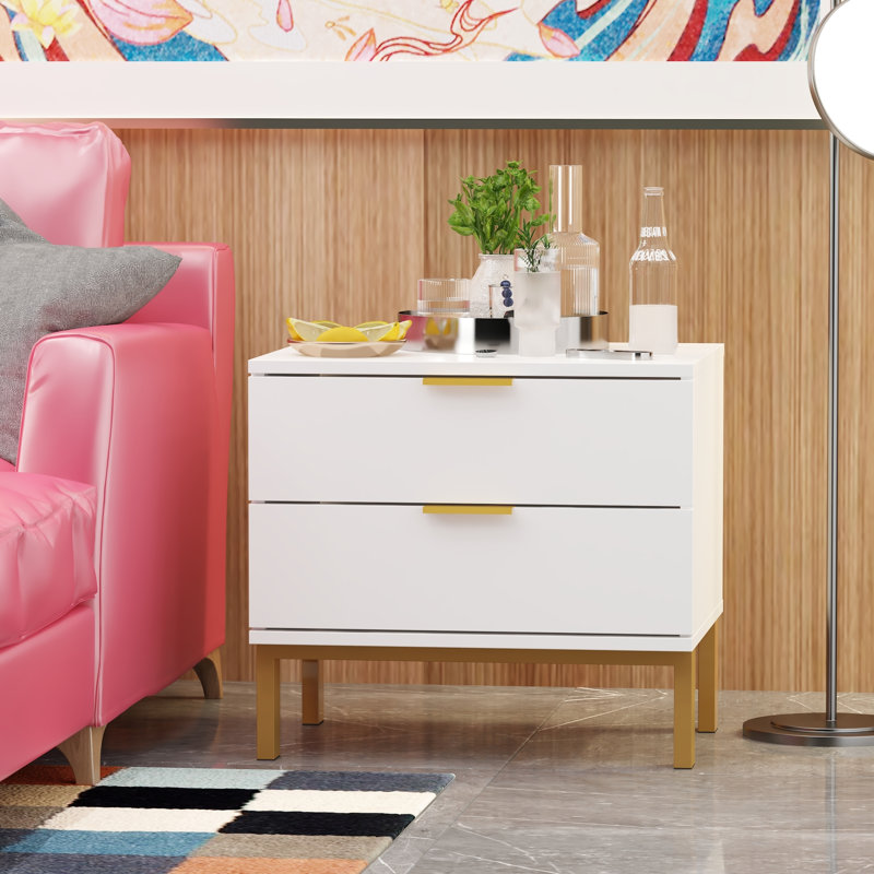 Aadyan 19.7" Wide 2 Drawer Side Table, White