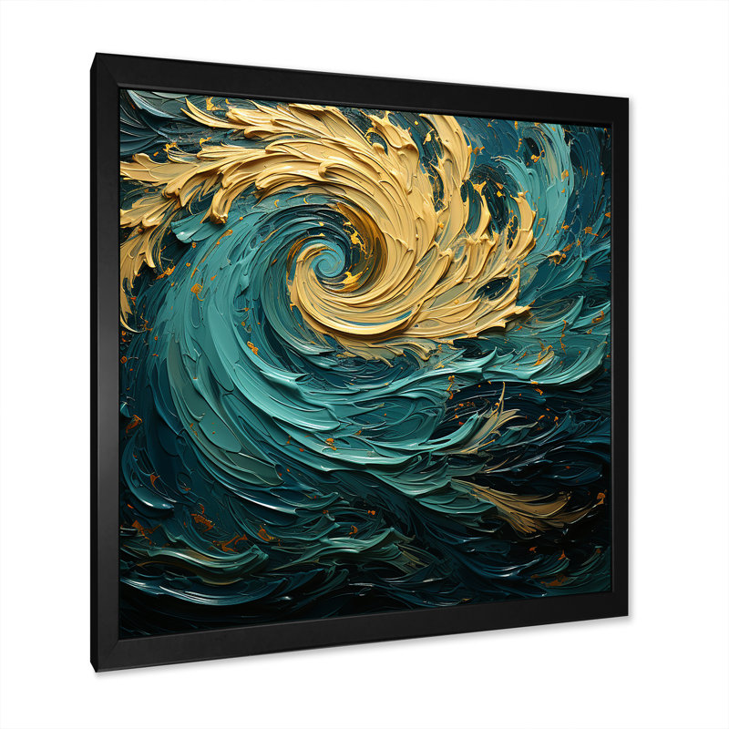 Décoration murale Majestic Motion Teal Spiral I - Abstract Spirals_106111, H 30 po x l 30 po x P 1 po, Cadre photo noir