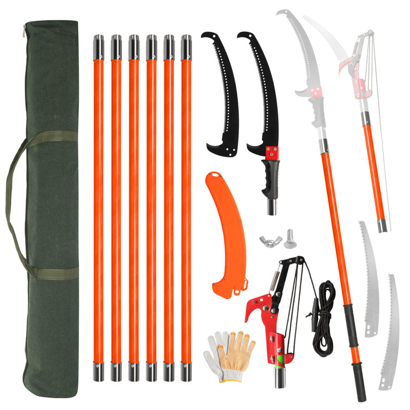 Light-Weight Manual Pole Saw Tree Trimmers Long Handle Pruner Set, Orange