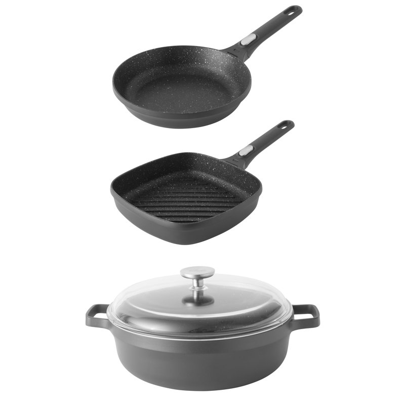 BergHOFF GEM 4Pc Non-Stick Cast Aluminum Cookware Set with Fry, Grill, and Saute Pan