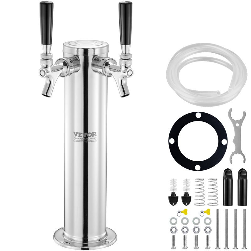 Dual Taps Stainless Steel Beer Dispenser with Chrome-Plated Brass Faucets