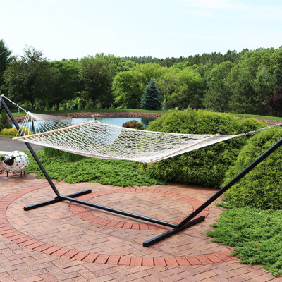 D'Amato Cream 2-Person Polyester Rope Spreader Bar Hammock with Stand
