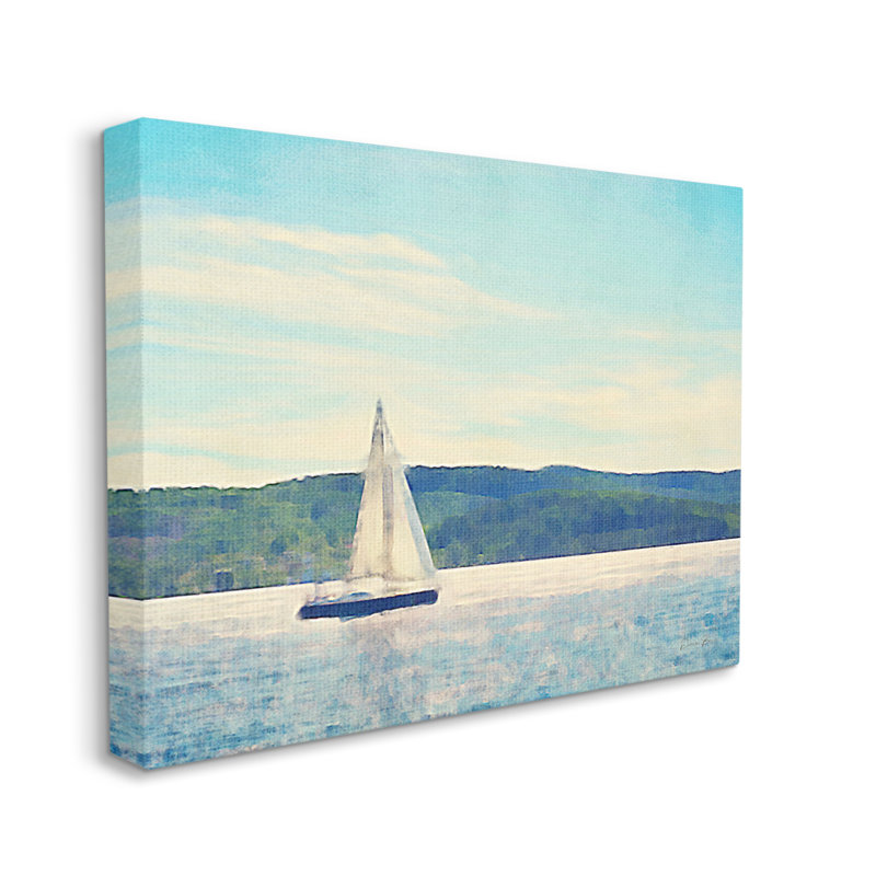 Voilier d'été serein à la dérive, conception de l'océan par Denise Brown - Peinture, H 36 po x l 48 po x P 1,5 po