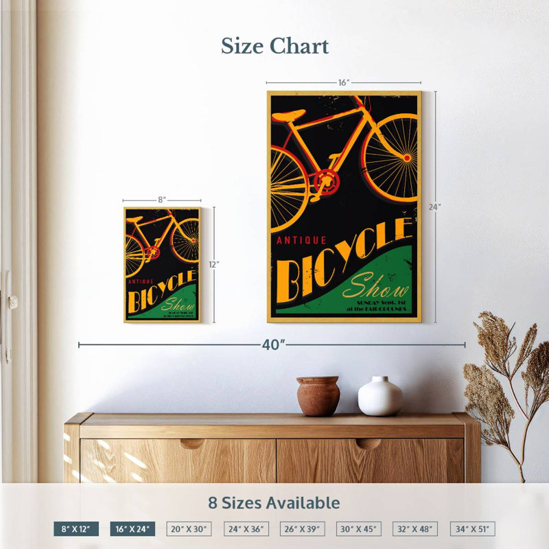 Affiche rétro de bicyclette, H 12 po x l 8 po