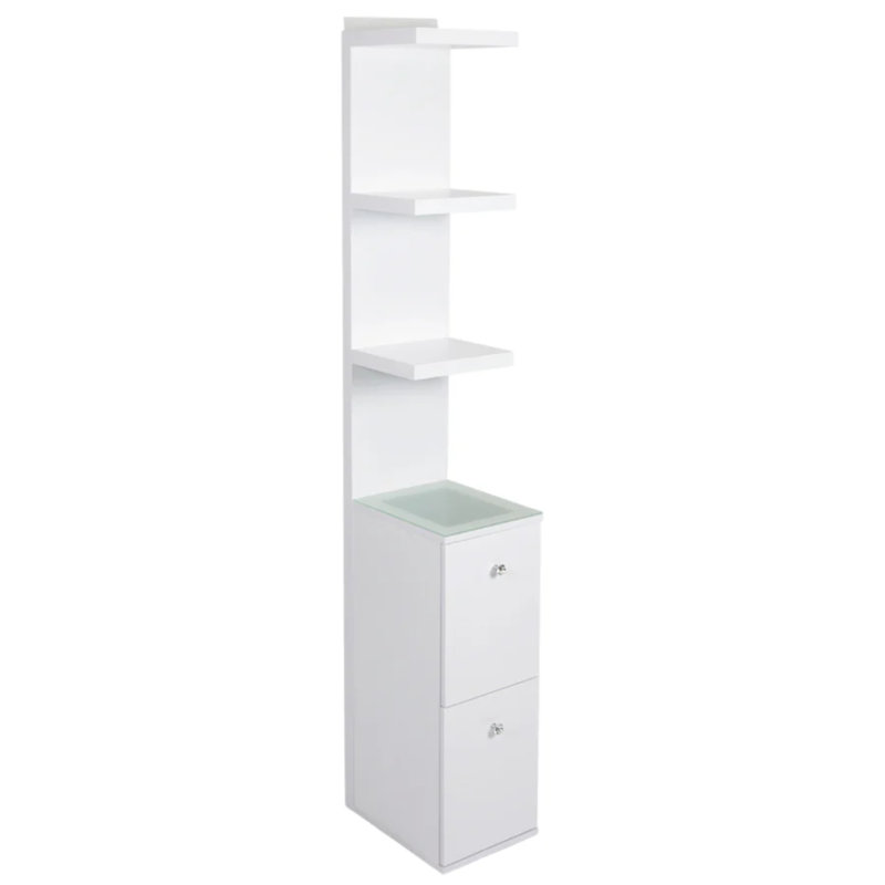 SlayStation Natalie Tall Column Shelves with Drawers, 3 Tier Vanity Display Shelves for Wall Storage, White