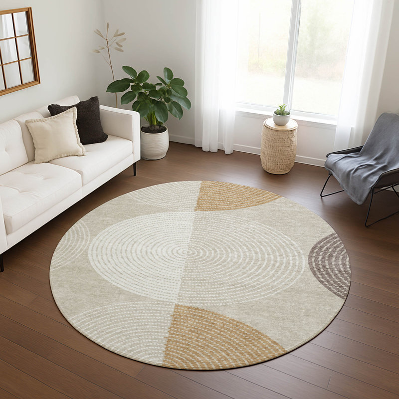 Machine Washable Indoor/Outdoor Howle ACN2281 Geometric Rug, Round 8'